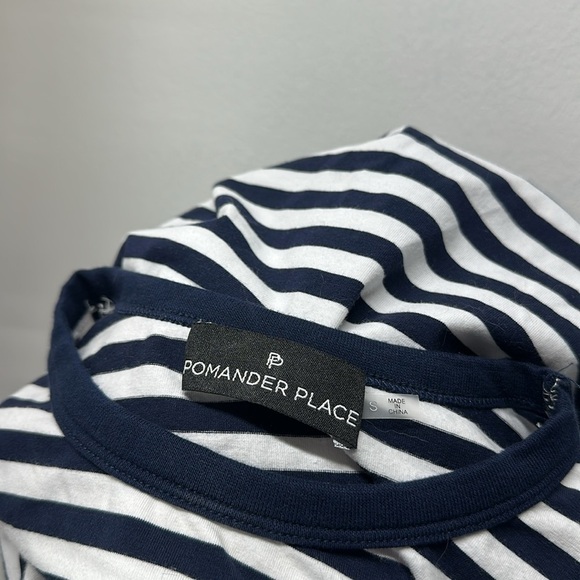 Pomander Place Perrie Top Blouse Long Sleeve T-Shirt Striped Navy Blue Small - Picture 8 of 8